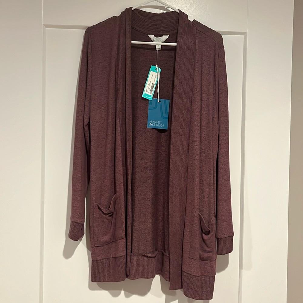 Market & Spruce Purple Open Front Sweater M